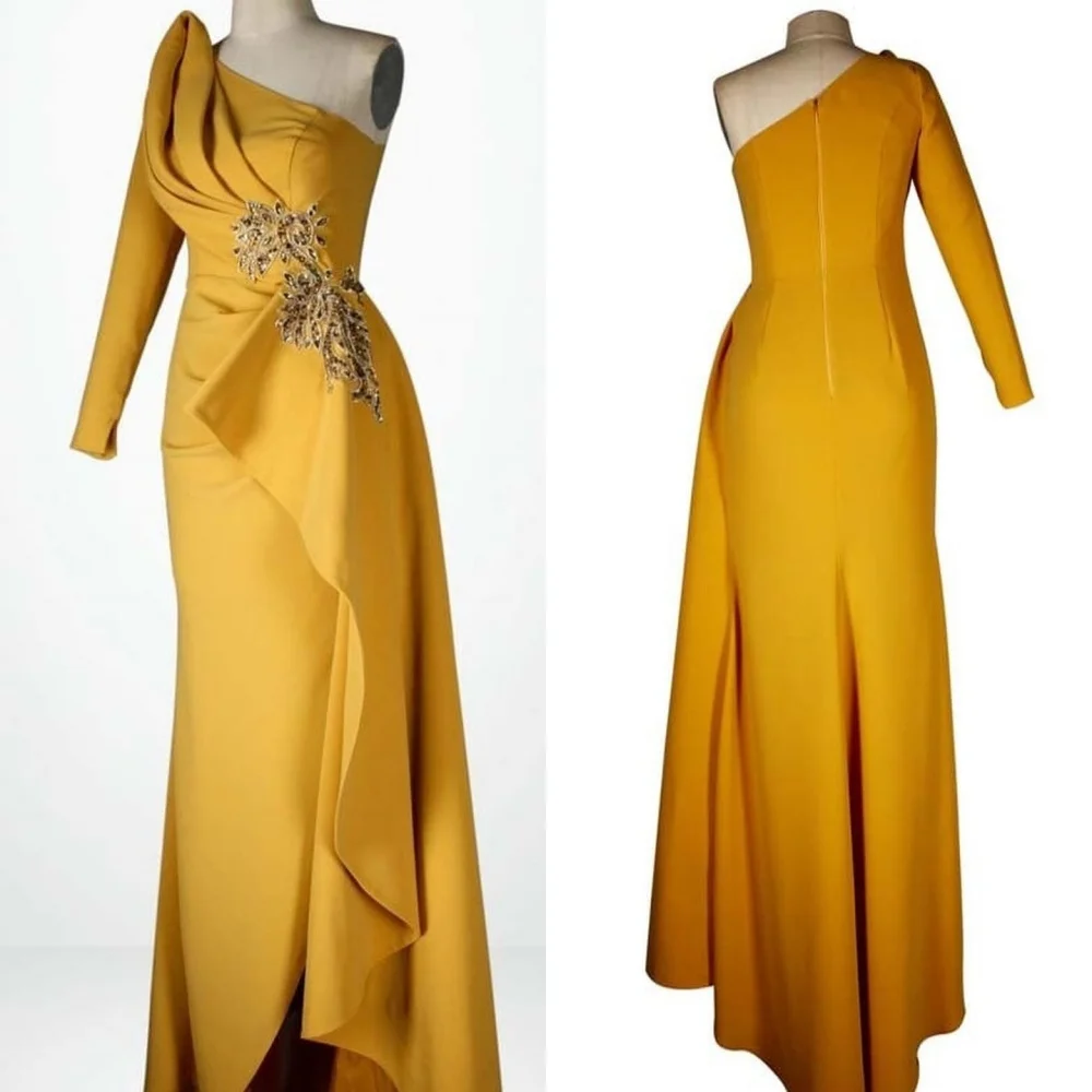 

Customized Modern Style Jersey Sequined Pleat A-line One-shoulder Long Dresses Bespoke Occasion Classic