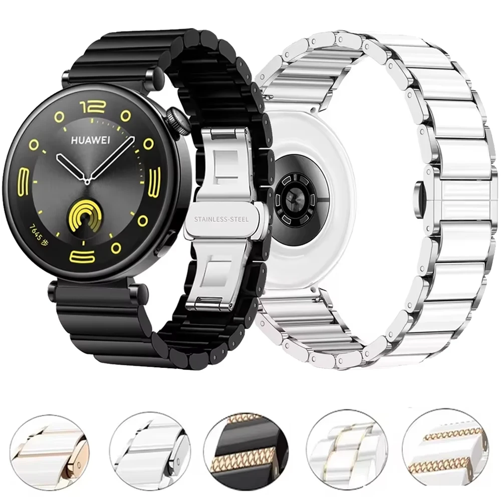 

18mm Ceramic Metal Strap for Huawei Watch GT5 Pro 42mm Luxury Bracelet Replacement Wristband for Huawei Watch GT5/4 42mm Band