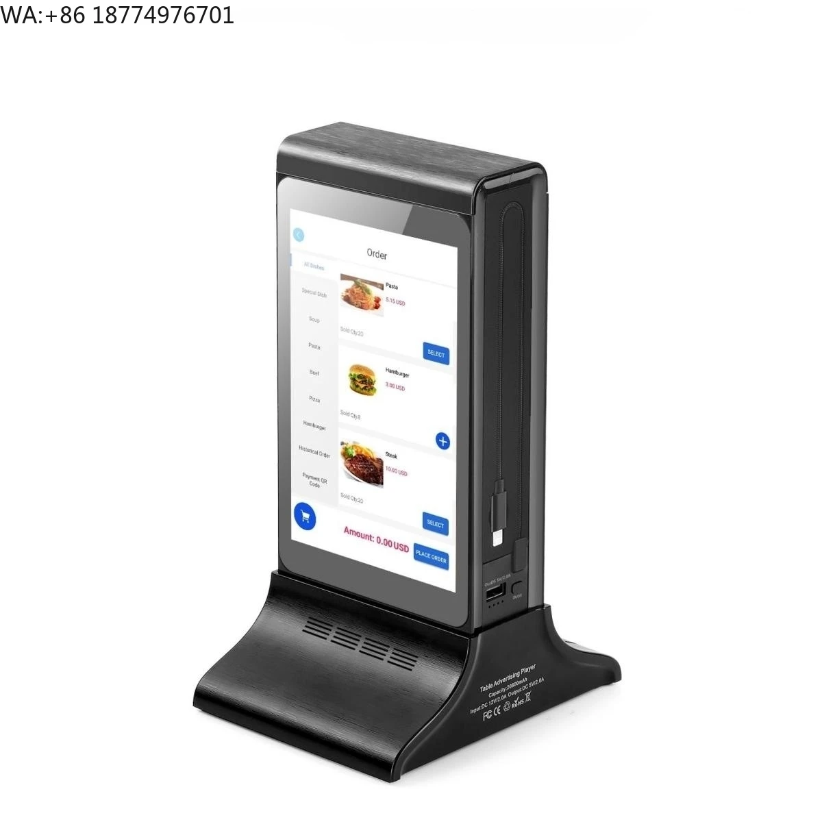 

Self Order Kiosk with Dual 7 Inch LCD Screens, WiFi 6, Cloud Software, NFC Reader, Ads Display and Tabletop Design