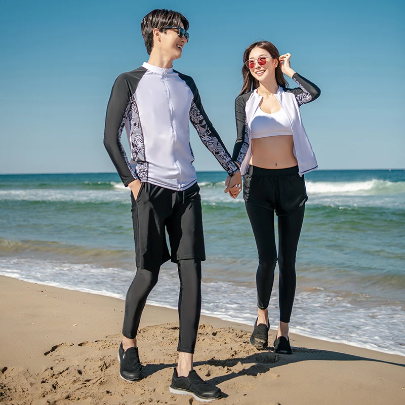 

New Men's and Women's Couple Swimwear Long Sleeve Pants Set Covers The Belly and Shows Slim Conservative Diving Suit Hot Spring