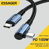 Essager 100W USB Type C To USB C Cable 90 Degree Angle For iPad MacBook Pro Xiaomi Samsung Huawei Fast Charging Type-C Date Wire