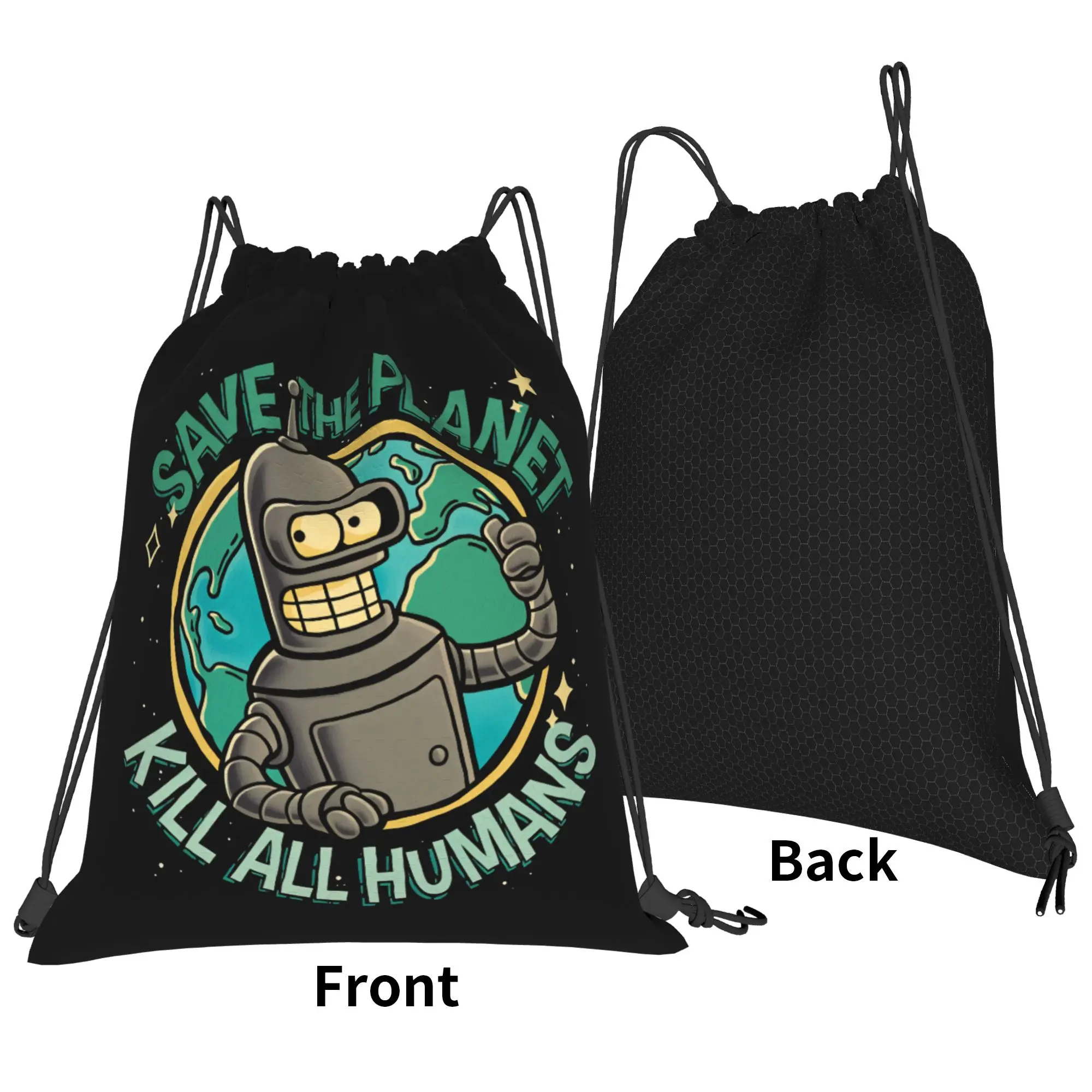 Save The Planet Drawstring Bag Robot Graphic  Portable Minimalist Backpack Football Gym Sackpack String Bags For Couple