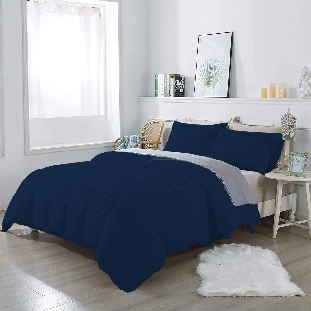 

100% Egyptian Cotton 800 Thread Count Comforter Set, Super King Size, 400 GSM, Navy Blue Stripe