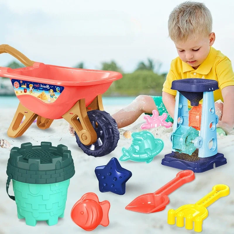 Children Beach Sand Play Tool Set Sand Bucket Sieve Funnel Sand Shovel Sand Wagon Watering Can Summer Outdoor Toys for Kids