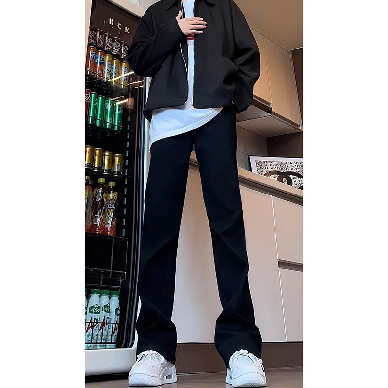 

Bla Elastic High Waist Men's Slimming Knife Jeans Trendy Teenager Straight Leg Jeans Cotton Polyester Blend