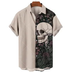 Camisa de calavera Hawaiana para hombre, camisa informal coreana Floral, manga corta, Harajuku, estampado Digital 3d, ropa importada de gran tamaño, Verano