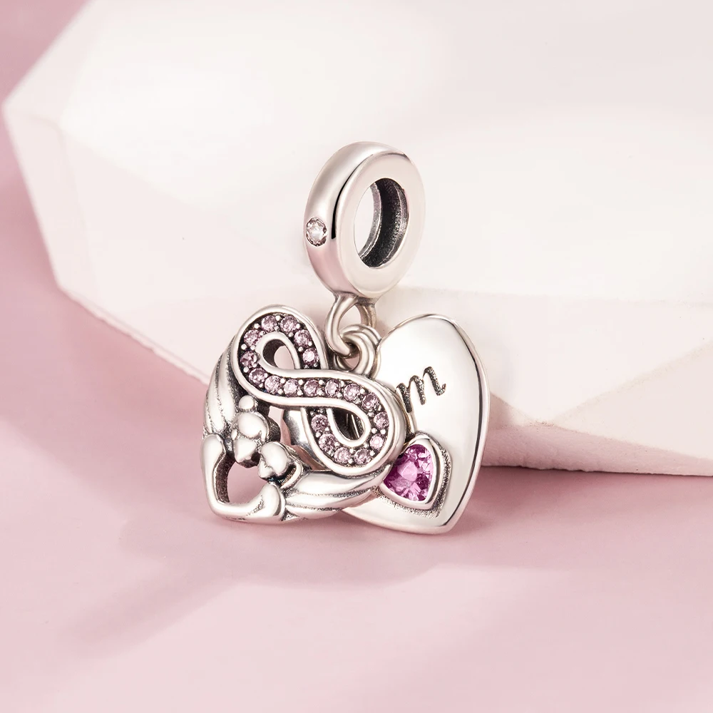 Pan Charms Original Double Love Mom Dangle Charm Bracelet Pendant Jewelry Mother's Day Jewelry Gift