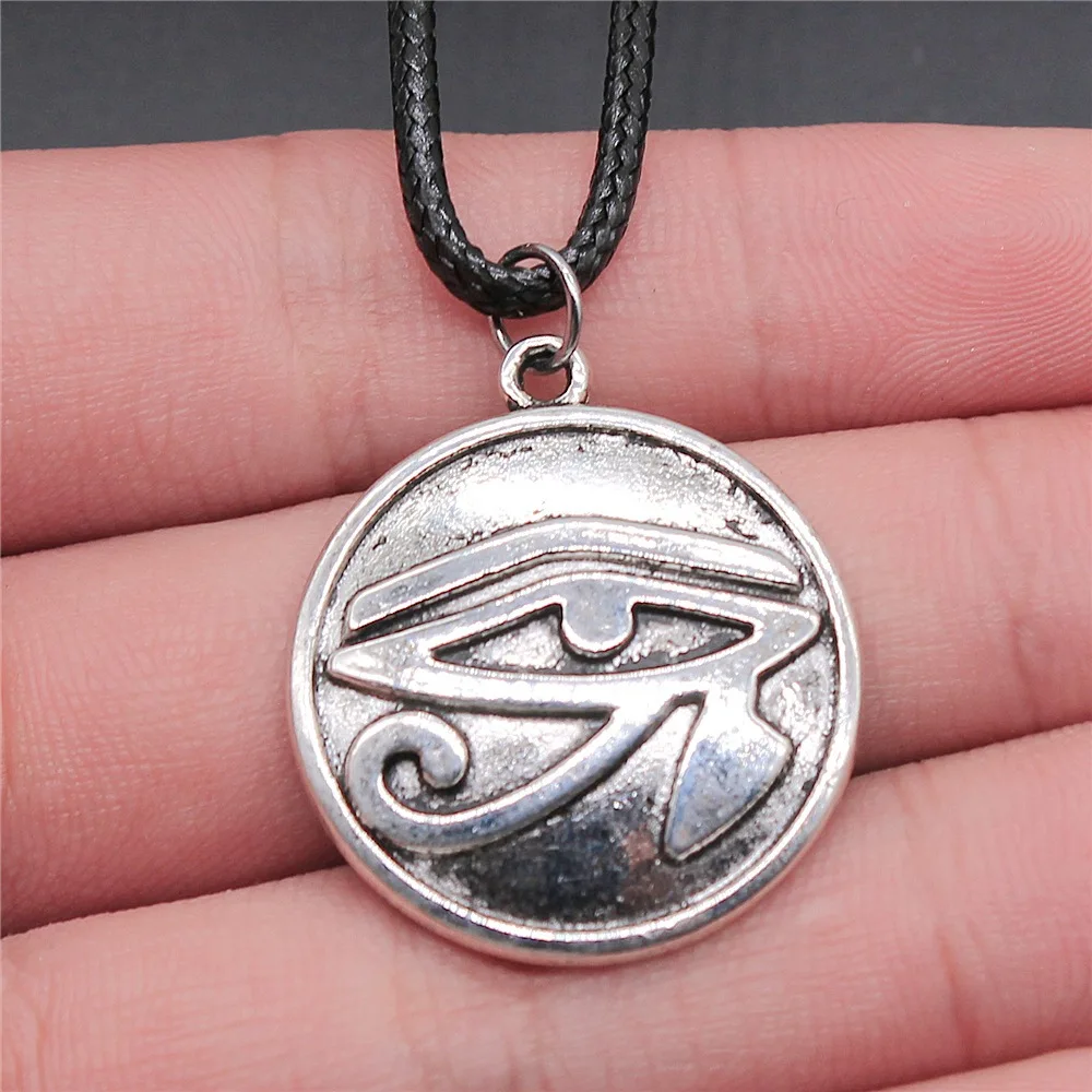 2 Colors 27mm Eye Of Horus Pendant Faux Black Leather Rope Chain Necklace