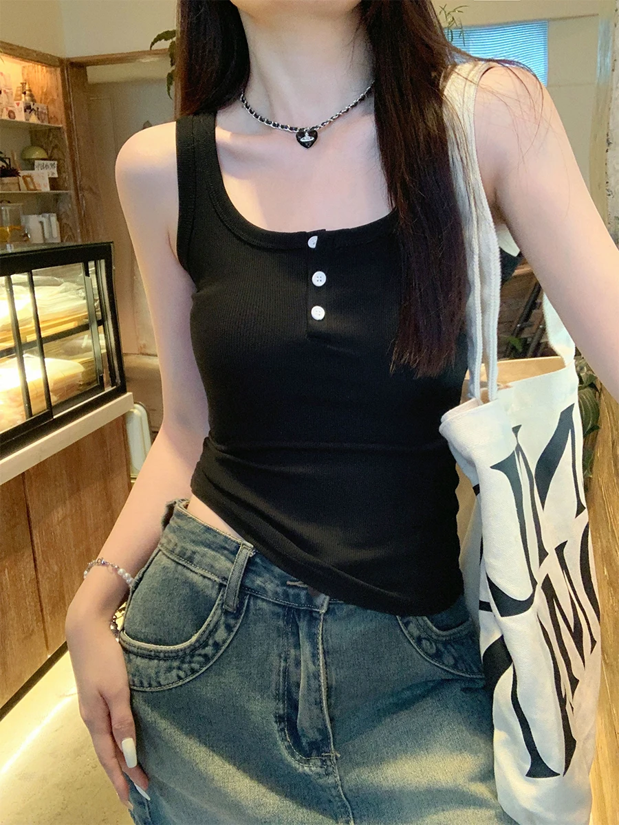 Blue Strapless Cotton Camisole Women's Sleeveless Vest Inner Wear High End Sensation Summer New Style Outfit Casual Leisure