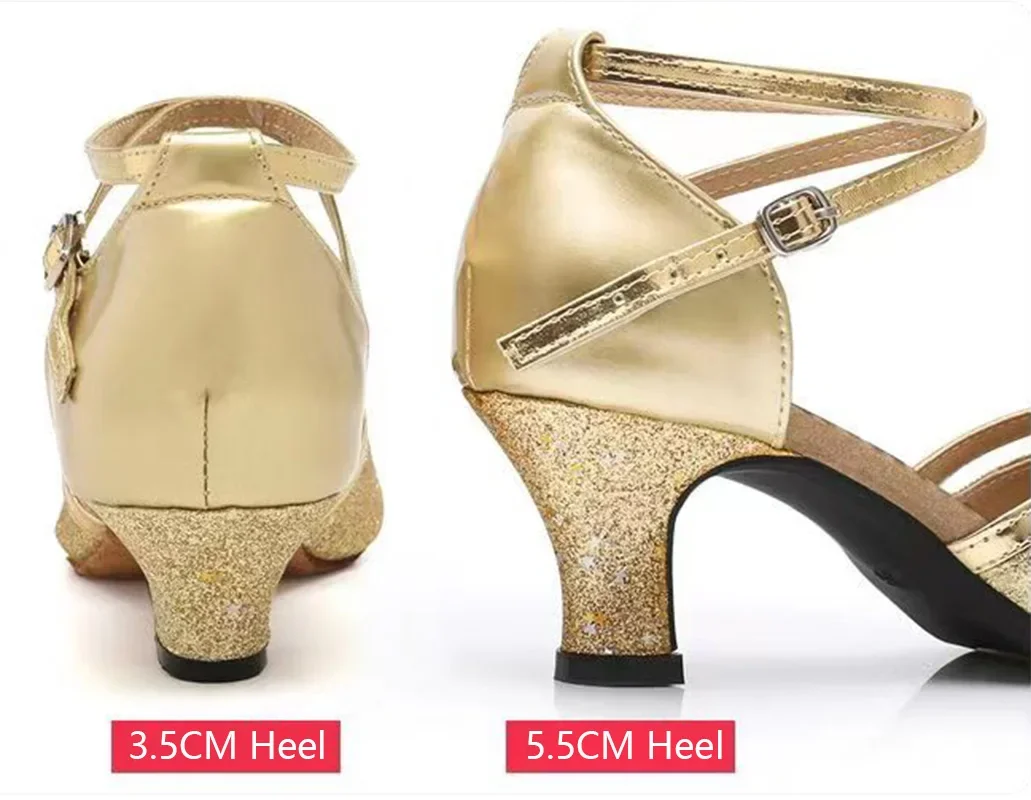 Girls Dance Shoes Sequined Latin Dance Shoes Open Toe Sandals High Heels Crystal Sparkling Standard Dance Shoes