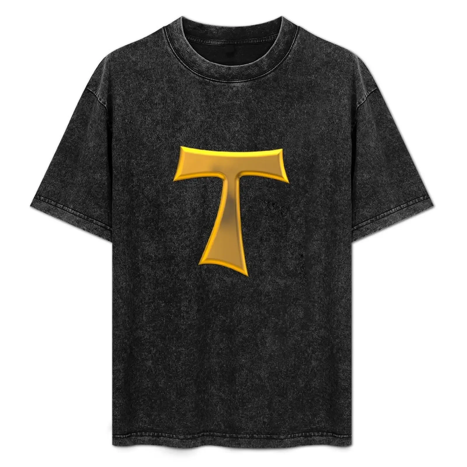 

Golden 3-D Look Franciscan Tau Cross T-Shirt vintage graphic tee aesthetic clothes new gifts and t-shirts mens workout shirts
