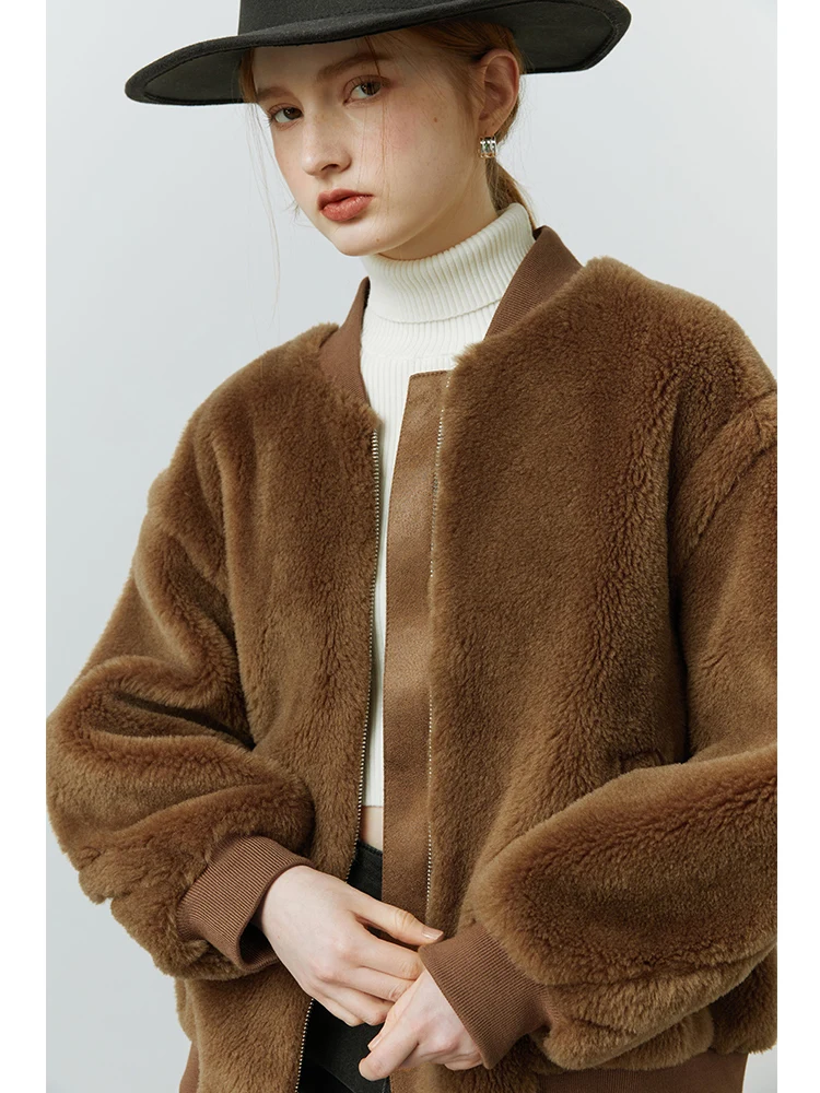 FSLE Cozy Lamb Fleece Fur Double-faced Fur Jacket Women Winter 2022 New Style Korean Version Loose Tube Baseball Uniform Female