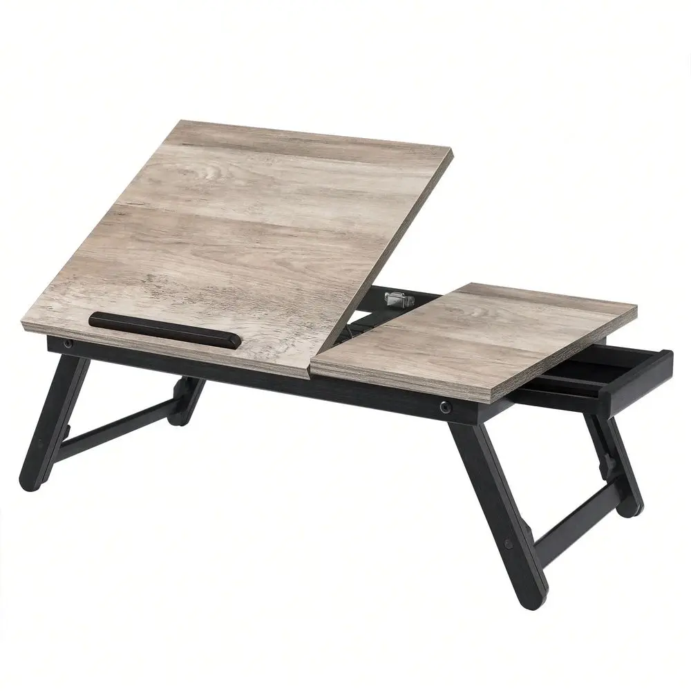 

Laptop Desk For Bed Or Sofa With Adjustable Tilting Top, Breakfast Serving Tray With Height Adjustable Folding Legs, Fits Scree