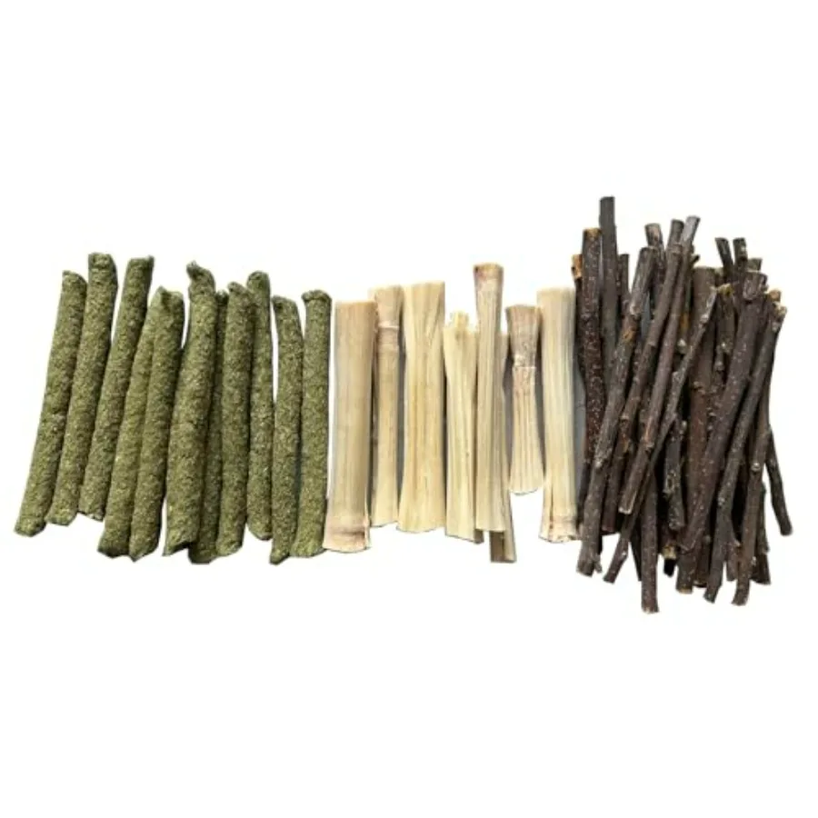 Palos de manzana de bambú para Chinchillas, hámster, ratón, gerbil, conejito, mascota, rata, conejillo de indias, conejo, masticar, madera, timothy, palos de heno, enriquecido