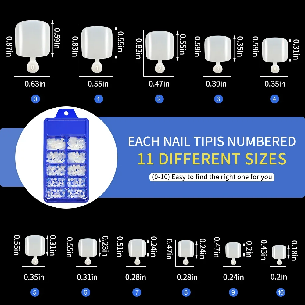 100 قطعة أظافر صناعية مربعة قصيرة/واضحة مقاسات مختلطة غطاء كامل أظافر وهمية نصائح اضغط على أصابع القدم أظافر النساء ديكور * U &