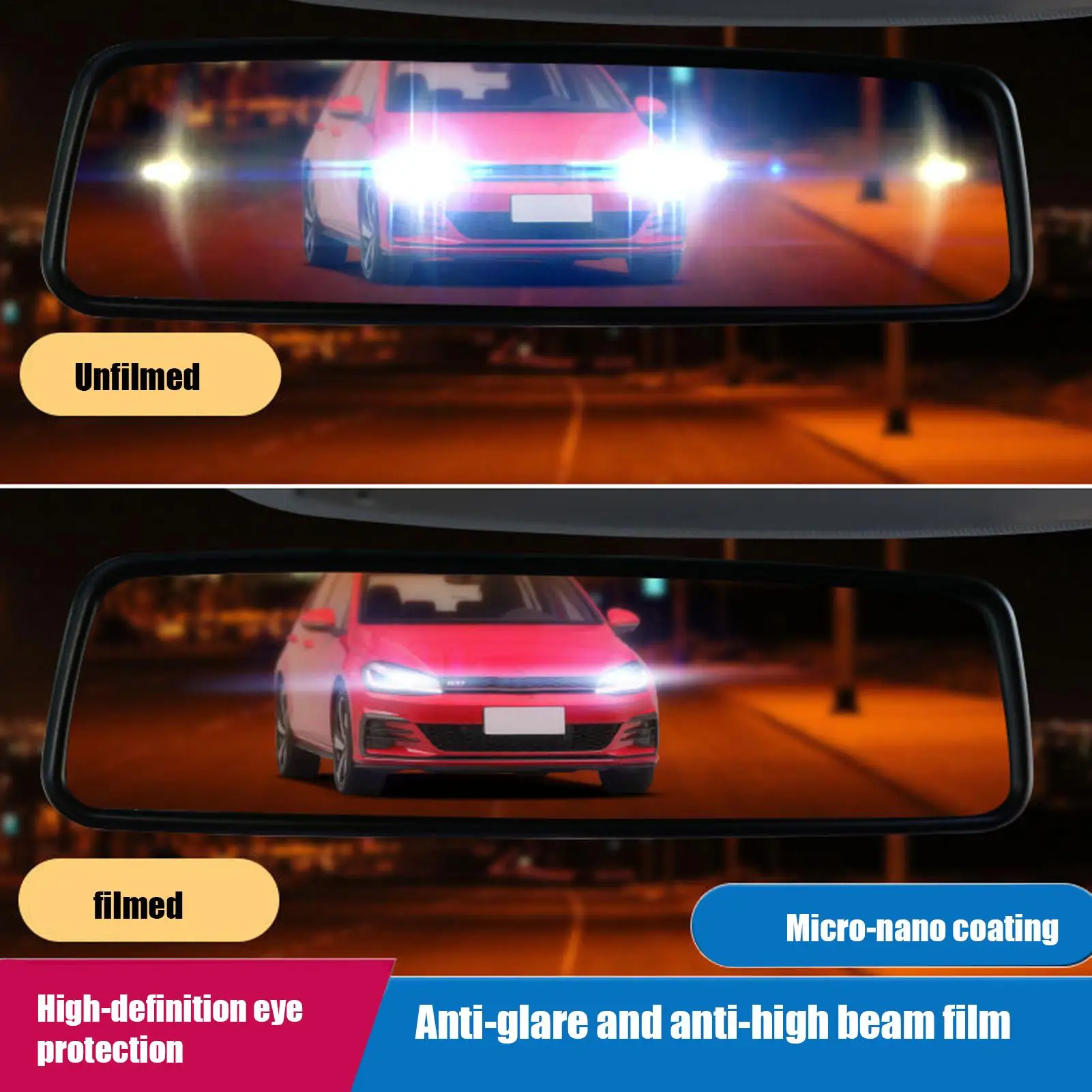 Anti-glare Car Interior Mirror Sticker Film Rearview Mirror Anti Fog Film long-lasting Glare Protection Sticker Accessories