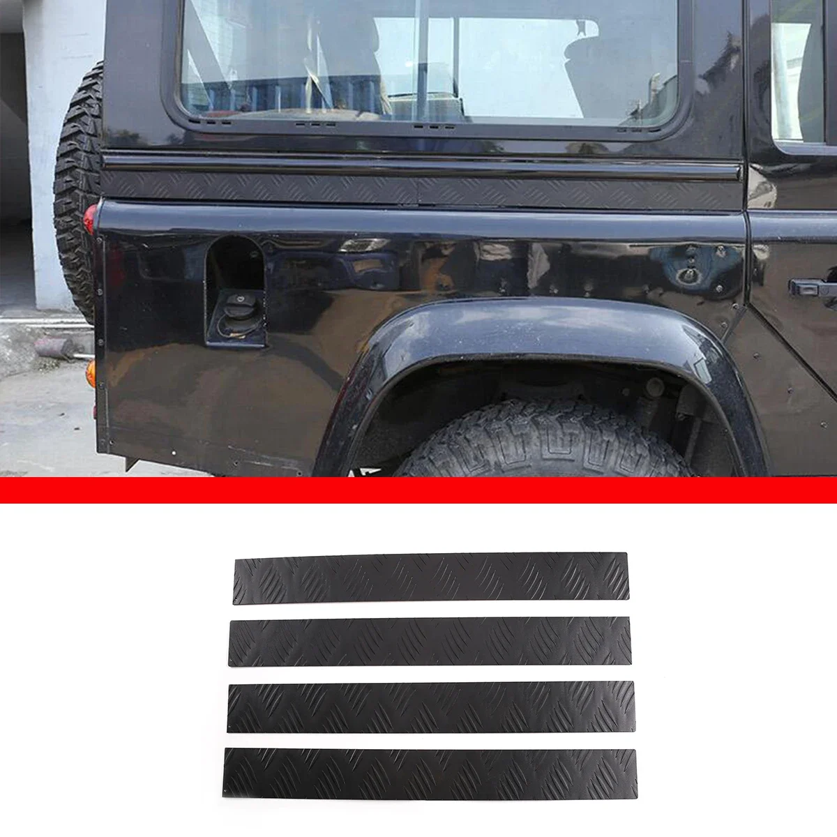 

For Land Rover Defender 110 2004-2018 Appearance details Alloy black 4 pieces of body anti-scratch protection plate auto parts