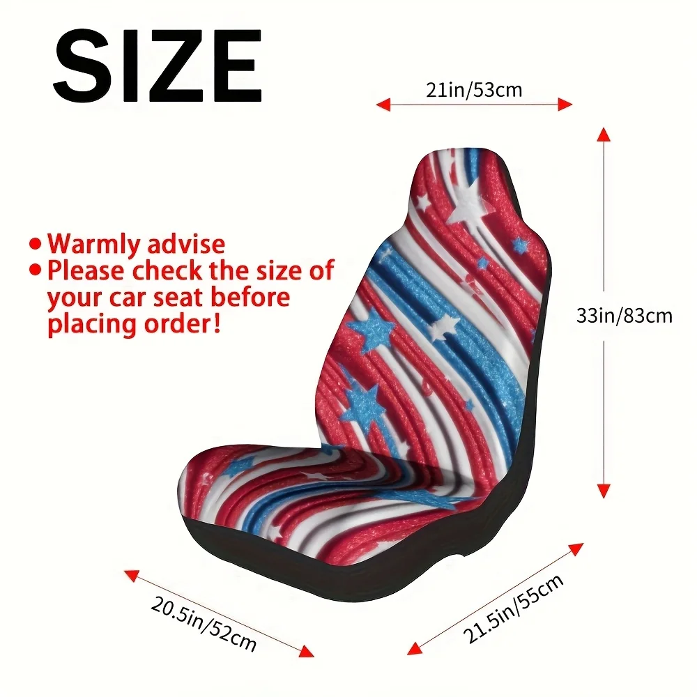 2pcs, Fourth Of July Stars And Stripes Print Car Seat Covers, Universal Fit For Most Sedans And Trucks, Machine Washable, Stylis