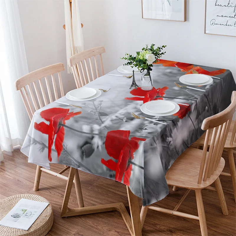 

Poppy Flower Red Tablecloth Waterproof Dining Table Wedding Party Rectangular Round Tablecloth Home Textile Kitchen Decoration