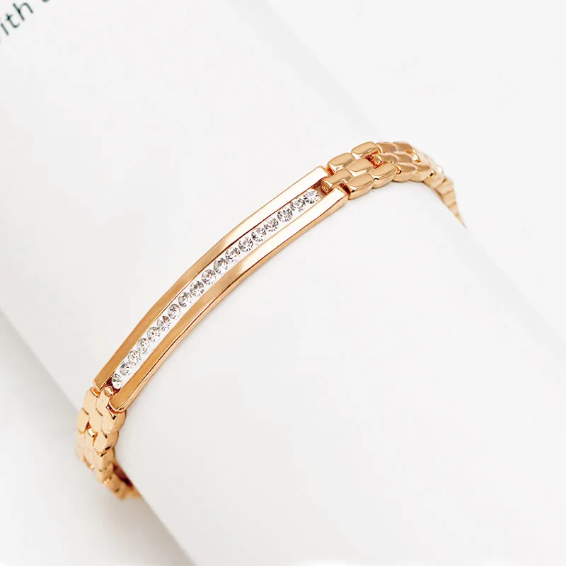 MxGxFam ( 19.5 cm x 6 mm ) Gold Plated 18 k Rhinestone Watch Bracelet For Women Men Fashion Jewelry New Good Quality