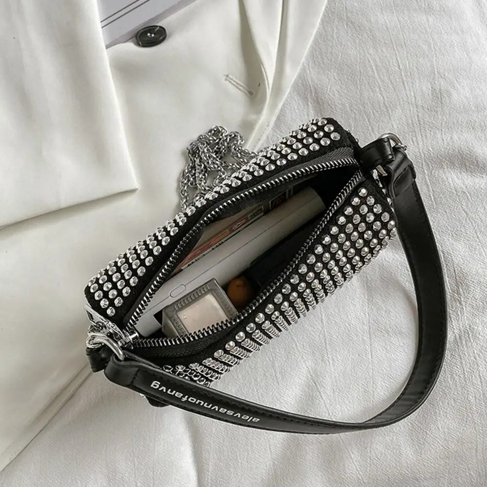 Fashion Large Capacity Rhinestone Handbag Blingbling Shiny Small Square Bag Pillow Bag Zipper Crossbody Bag Party