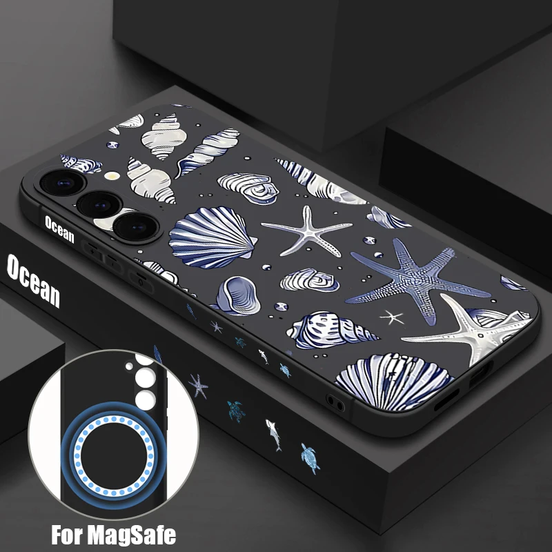 Seestern Muscheln Magnetische Hülle für Samsung Galaxy S25 S24 Plus S23 S22 Ultra S24 S20 S21 S23 FE Weiche Silikon Lanyard Telefon Abdeckung