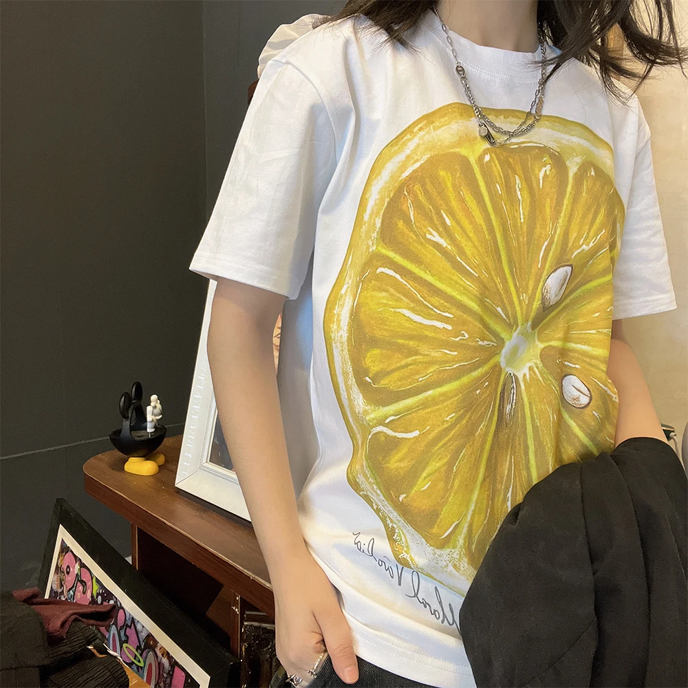 ヘビーウェイト-260-グラムカップル半袖-t-シャツレモンスライスかわいいインスタイル紳士服素敵なカップルの服装