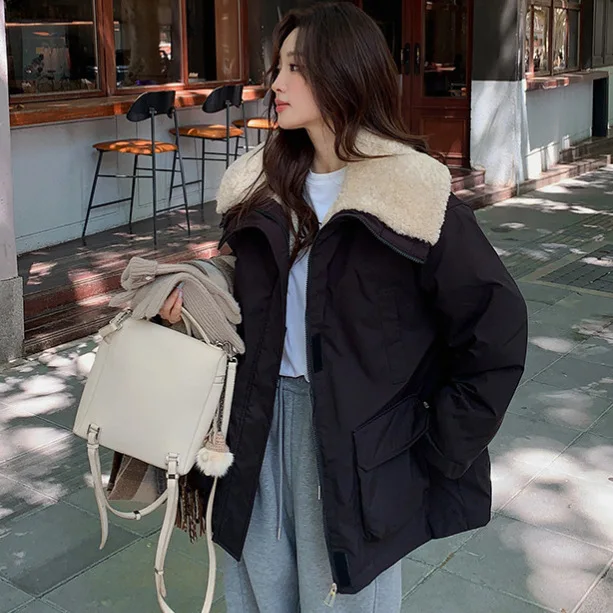 Women Parkas Mid Length Coats Jackets Turn Down Collar Thick Warm Y2k Streetwear Elegant Jacket Work Coat Autumn Winter 2025