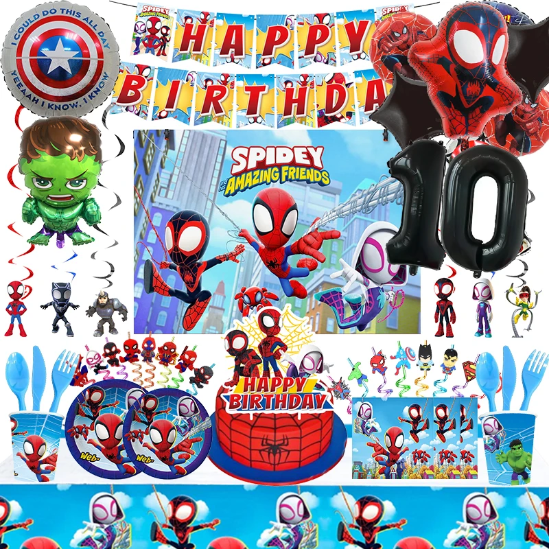 Ballons 3D Spidey et ses objets, assiettes standard en papier, fournitures Spidey et ses amis, décorations de fête d\'anniversaire, nouveau, douche