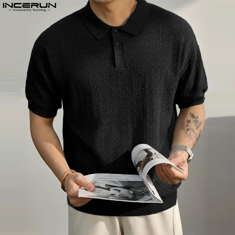 

INCERUN Men Shirt Lapel Short Sleeve Korean Style Loose Shirts Men Summer Tops Streetwear 2021 Solid Casual Men Clothing S-5XL