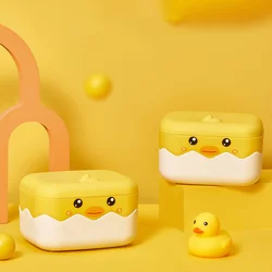 Soap Holder Container Portable Bathroom Dish Shower Little Yellow Duck No Punching Case Decorative Animal