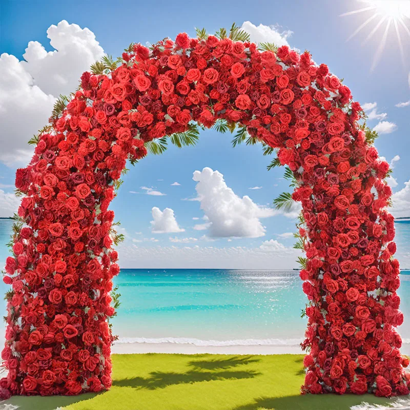 

2.4M Artificial Flower Arrangement Red Rose U Shaped Arch Wedding Decoration Stage Background Decoration Flower