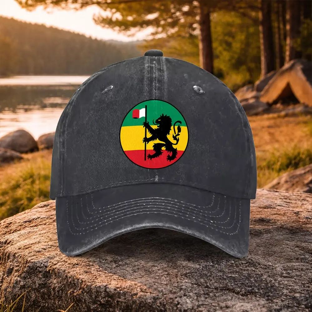 Ethiopian Lion Print Washed Duckbill Baseball Cap - Lightweight Suitable for Golf, Casual Wear & Outdoor, Machine Washable Unise