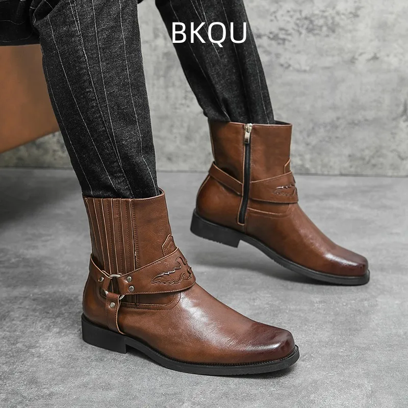 Cowboy Boots for Men Fashion Wear-Resistant Breathable Casual Non-slip Trendy All-match Round Toe Boots Spring Autumn Main