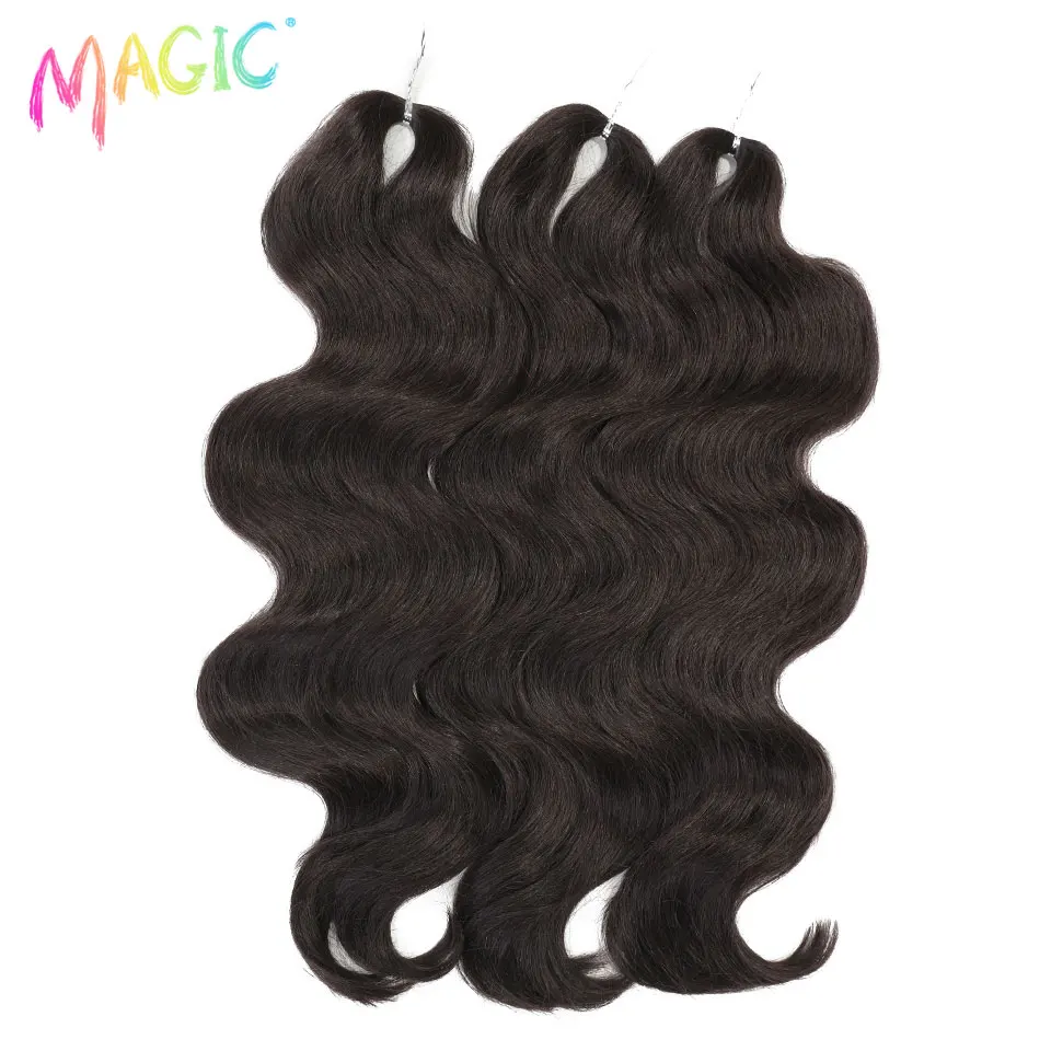 Magic Body Wave Crochet Hair Extensions 24 Inch 3PCS Synthetic Wavy Braiding Hair For Black Women Natural Black Braids Fake Hair