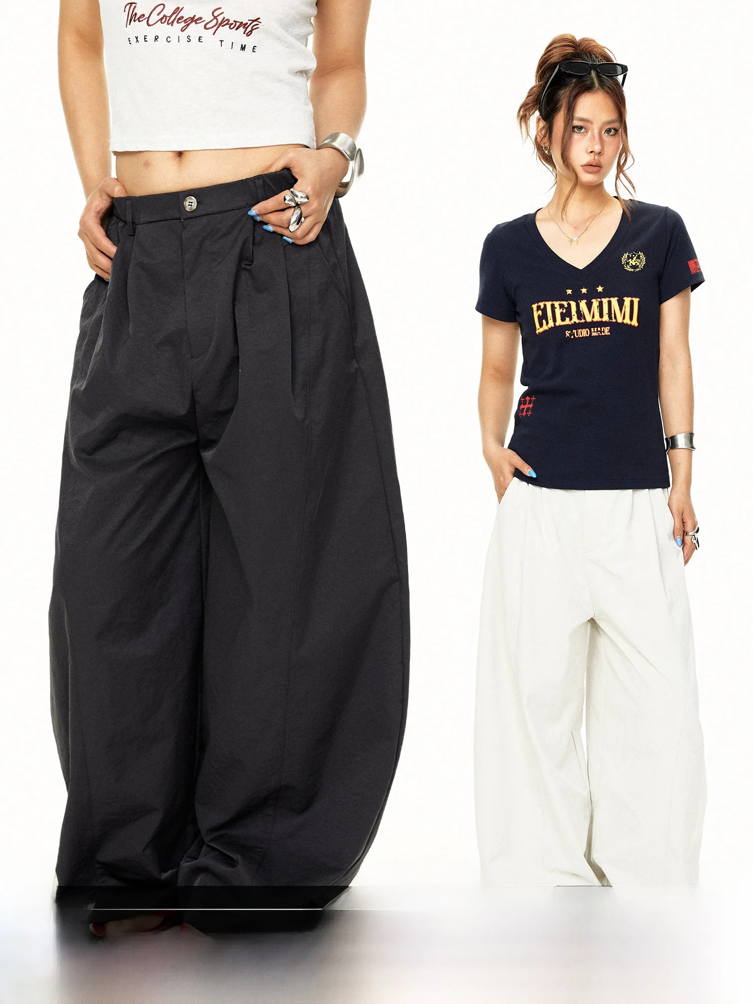 Blackbb Vintage Washed Bell Bottom Casual Pants Summer American Loose All-Match Straight Wide Leg  Shape Knife  Pants