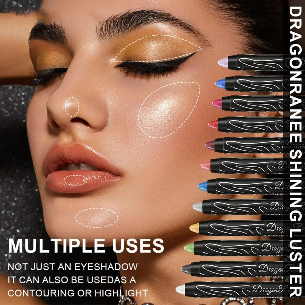 Lápiz de sombra de ojos a prueba de agua para mujer, resaltador cosmético, brillo, sombra de ojos, delineador de ojos, lápiz de Color de cejas