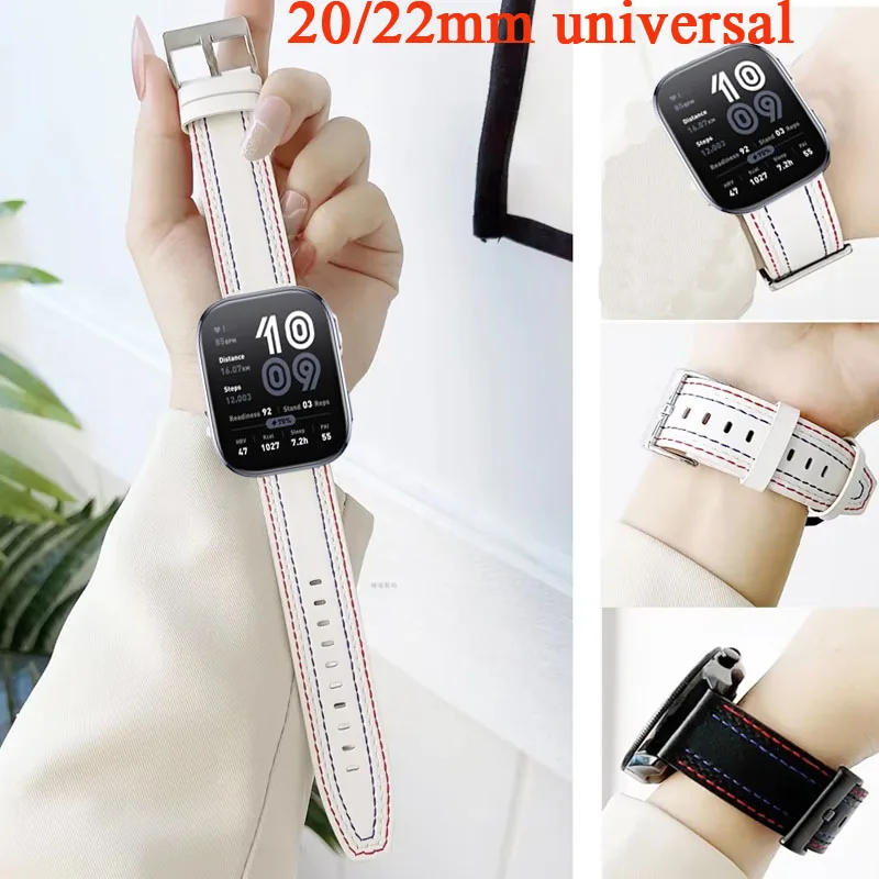 20mm 22mm Leather Strap For Amazfit Bip 5 6/Bip 5 Unity Bip 3/3pro Wristband For Amazfit Active /Active 2 Balance/Balance 2 Belt