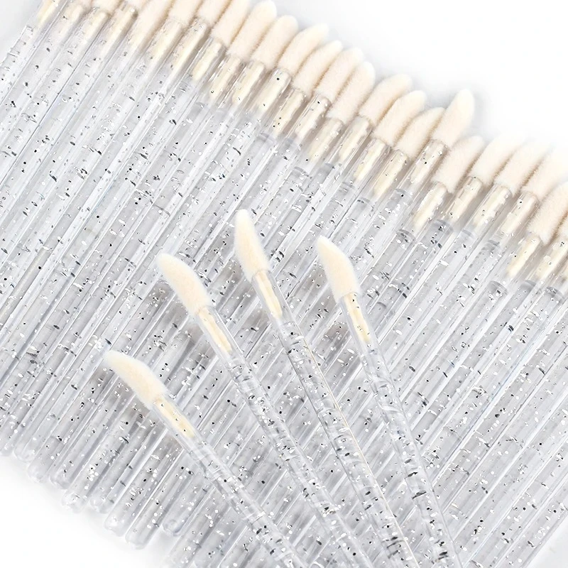 50 unids/lote cepillo de labios brillante extensiones de pestañas desechable flocado pelo suave varilla de cristal limpieza hisopo de algodón lápiz labial cepillo maquillaje