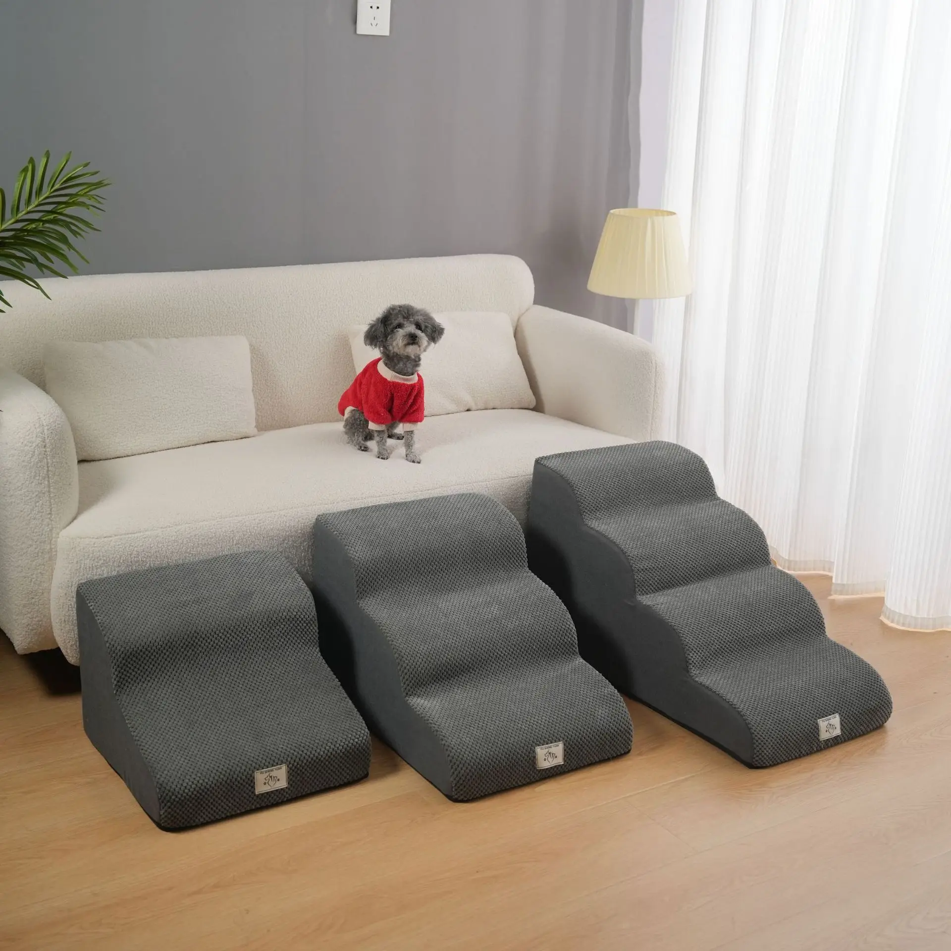 Tangga Anjing Busa Kepadatan Tinggi Anti Selip untuk Anjing Tua dengan Nyeri Sendi, Tangga Sofa Tempat Tidur, Perlengkapan Hewan Peliharaan