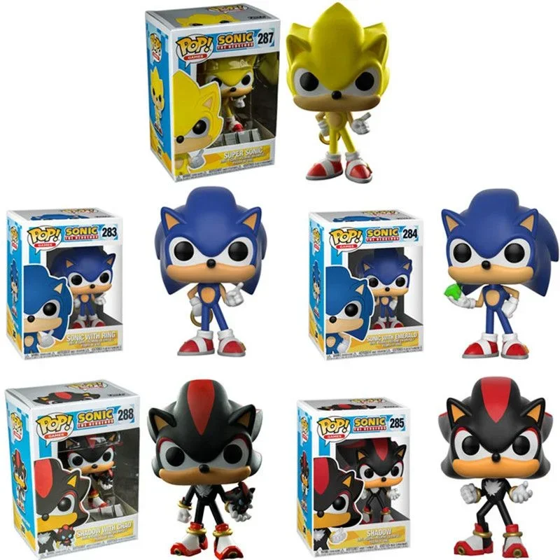 FUNKO POP SUPER SONIC 283 #   Edición Especial 284 #   SONIC CON ANILLO CON EMERALD SHADOW Sonic con Chad Modelo Figuras de acción de juguete