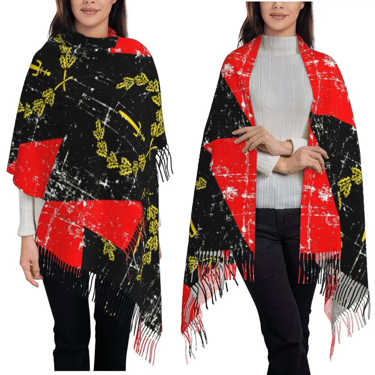 

Черный шарф с флагом американского наследия, шарфы с кисточками, женские мягкие теплые шали и накидки, большая осенне-зимняя шаль