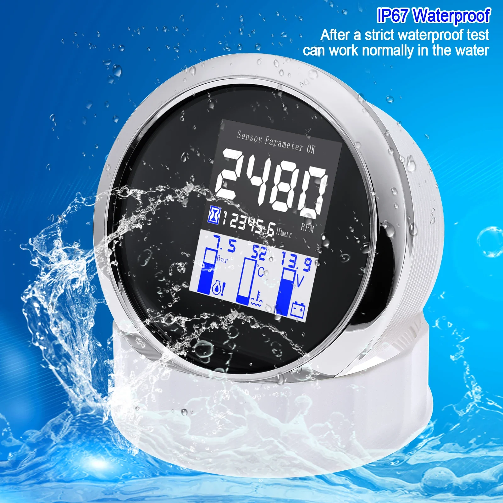 

5 in 1 85mm Gauge multifunctional Digital Tachometer LCD Digital Water Temp Oil Pressure Voltmeter NMEA2000 for Car Auto Yacht