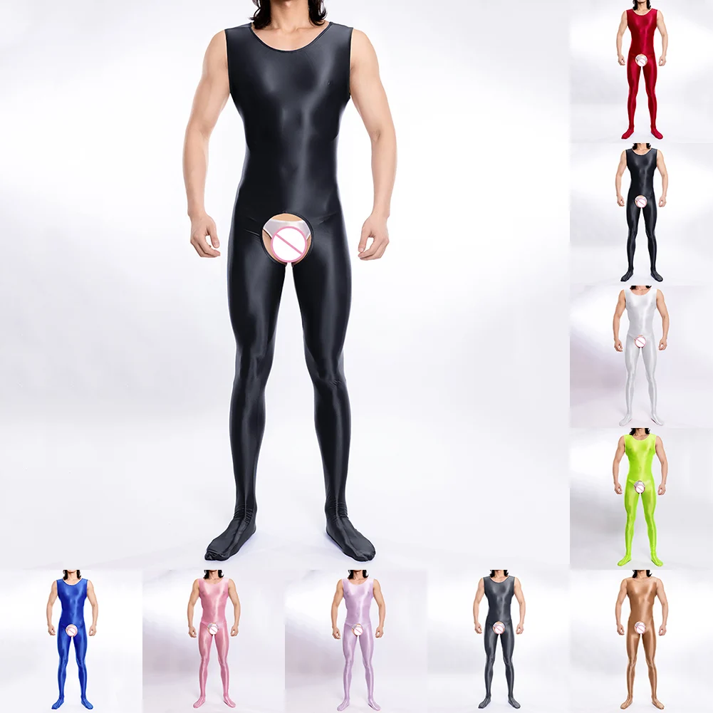 

Intimate Apparel Mens Bodysuit Sexy Open Crotch Bodysuit Bodysuit For Men Shiny Sexy Suit Slight Stretch Solid Color