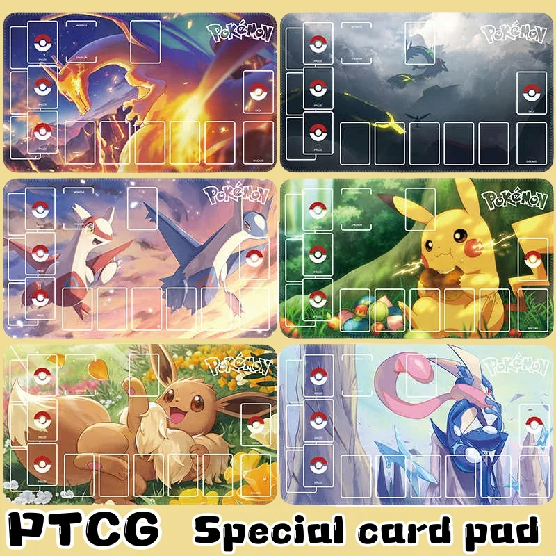 

60x35cm Anime Pokemon PTCG Card Pad Charmander Pikachu Single Player Battle Pad Gengar 2mm Locking Edge Game Table Pad Toy Gift