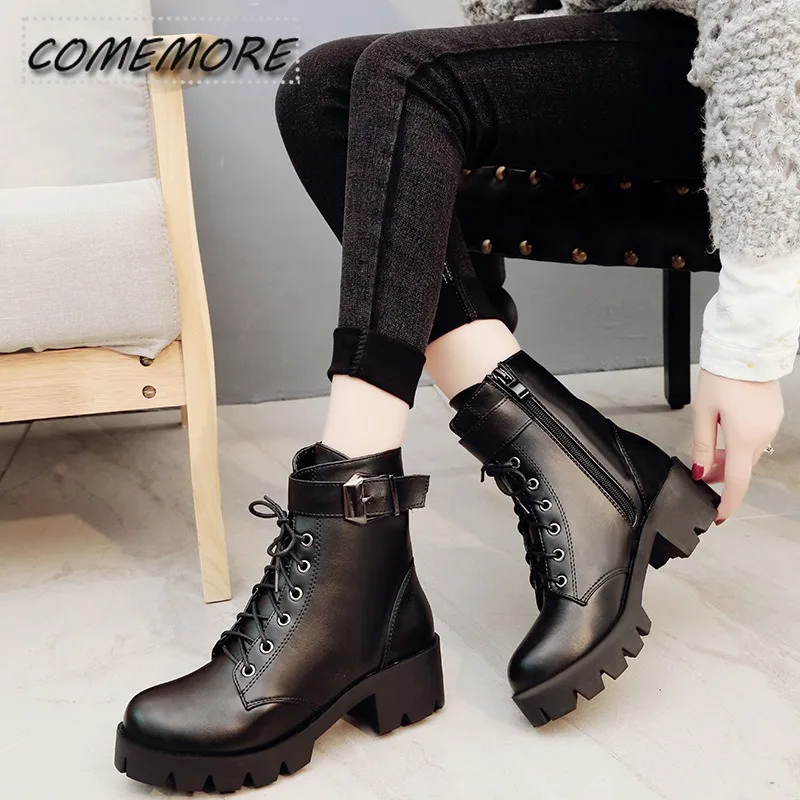 Women Boots Soft PU Leather Outdoor Shoes Motorcycle Street Outdoor Style Girls High Tube Boots Female Fashion Autumn Black Rome