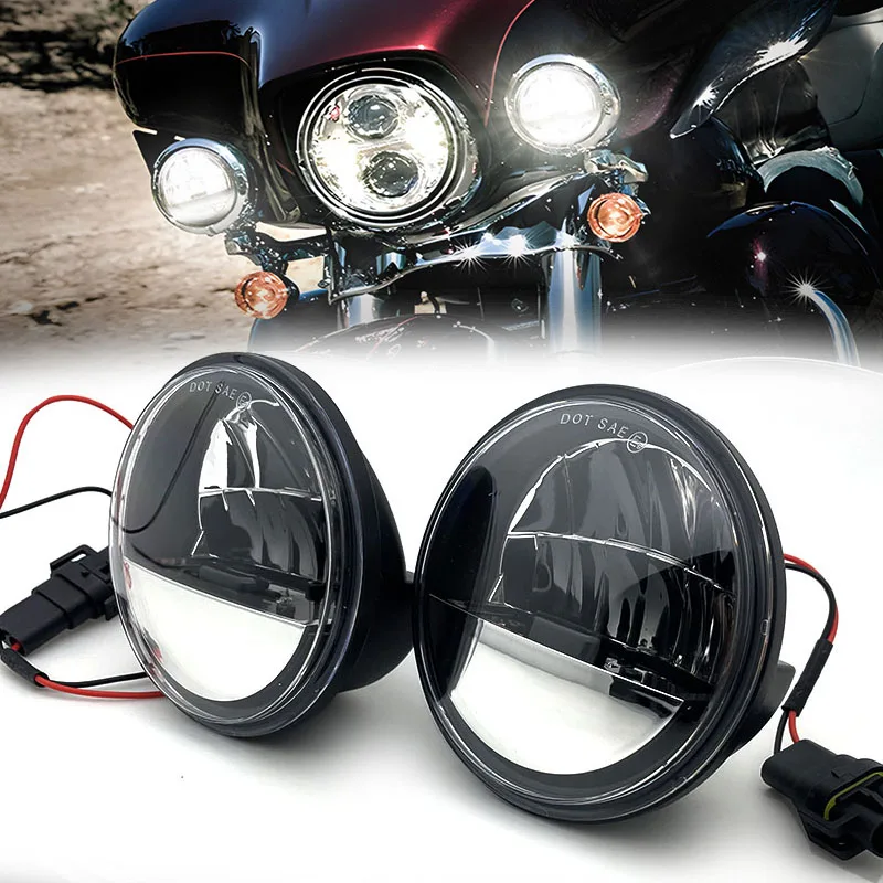 2PCS 4.5“ 4 1/2 inch Motorcycle 4.5 inch Fog light Passing Auxiliary Light for Harley Classic FLHR Road King Foglamp Accessories