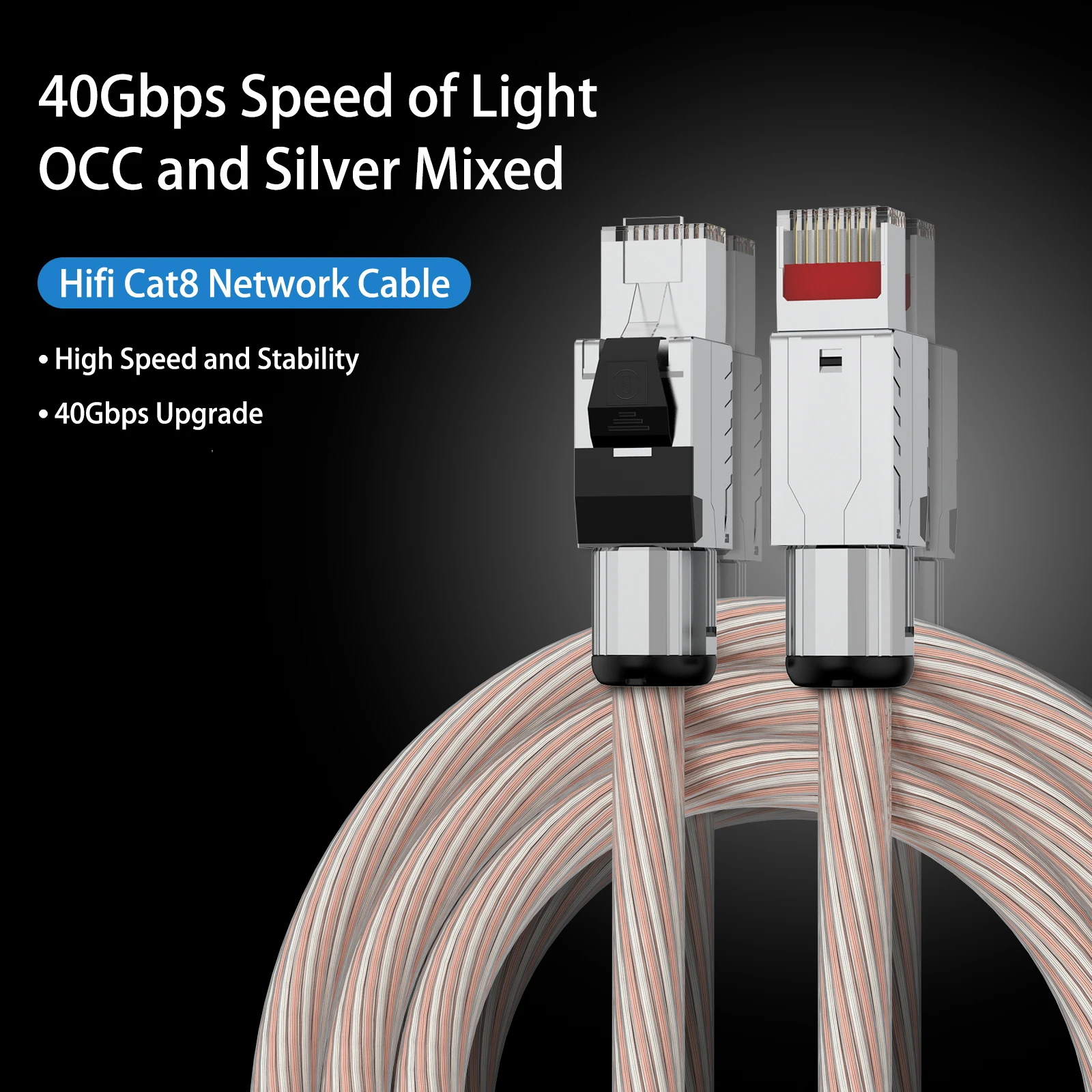 Hi-end OCC Silver Plated Cat8 High Speed Ethernet Cable Network Cable laptop Internet LAN 2000Mhz 40Gbps  for HiFi Audio Router