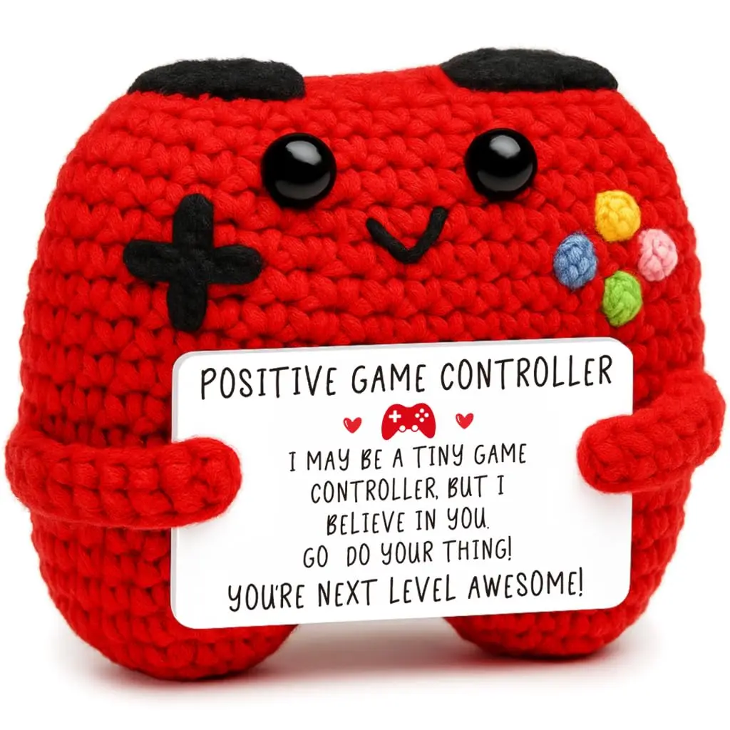 Control de Videojuegos de Ganchillo con Energía Positiva Navideña, Regalo para Gamers Hombres y Adolescentes, Control de Videojuegos Hecho a Mano para Hijo y Hermano, Adorno de Ganchillo Lleno de Inspiración Emocional, Relleno para Calcetín Navideño