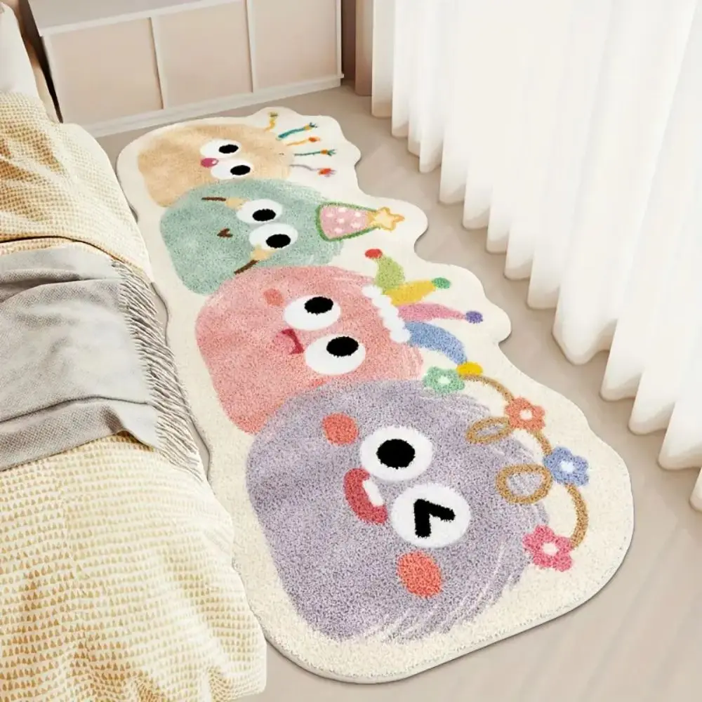 VIKAMA Cartoon Dopamine Long Carpet, Irregular Children's Bedroom Bedside Rug, Soft Sofa Cushion, Winter Home Decoration